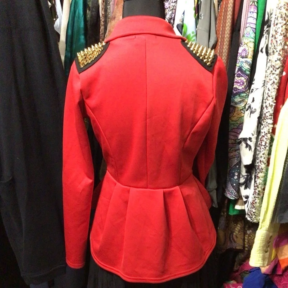 EUC Miss Blush Red Peplum Studded Studs Blazer